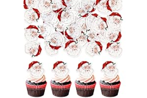 Cyodoos 40PCS Edible Christmas Cupcake Toppers - Wafer Paper Santa Claus Picks Merry Christmas Theme Holiday Baby Shower Birthday Party Cake Decorations Supplies