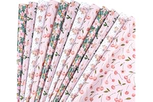 BIOBROWN Pink Wrapping Paper Floral Birthday Valentine's Day Mother's Day Wedding Occassion Gift 12 rolls