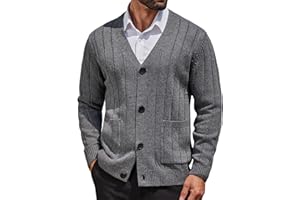 COOFANDY Men's Cardigan Sweater Cable Knit V Neck Button up Sweaters Ribbed Cardigan Sweater with Pockets