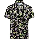 Mardi Gras Neon Mask Print Polo Short Sleeve Funny Golf Shirt for Men