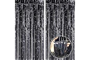 Andiker 2 Pack Foil Fringe Curtains, 3.28 x 6.56ft Black Fringe Foil Curtains, Photo Booth Backdrop for Christmas, St. Patric