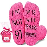 HAPPYPOP 91-100 Birthday Socks for Women - Birthday Gifts for Old Lady in Dark Pink