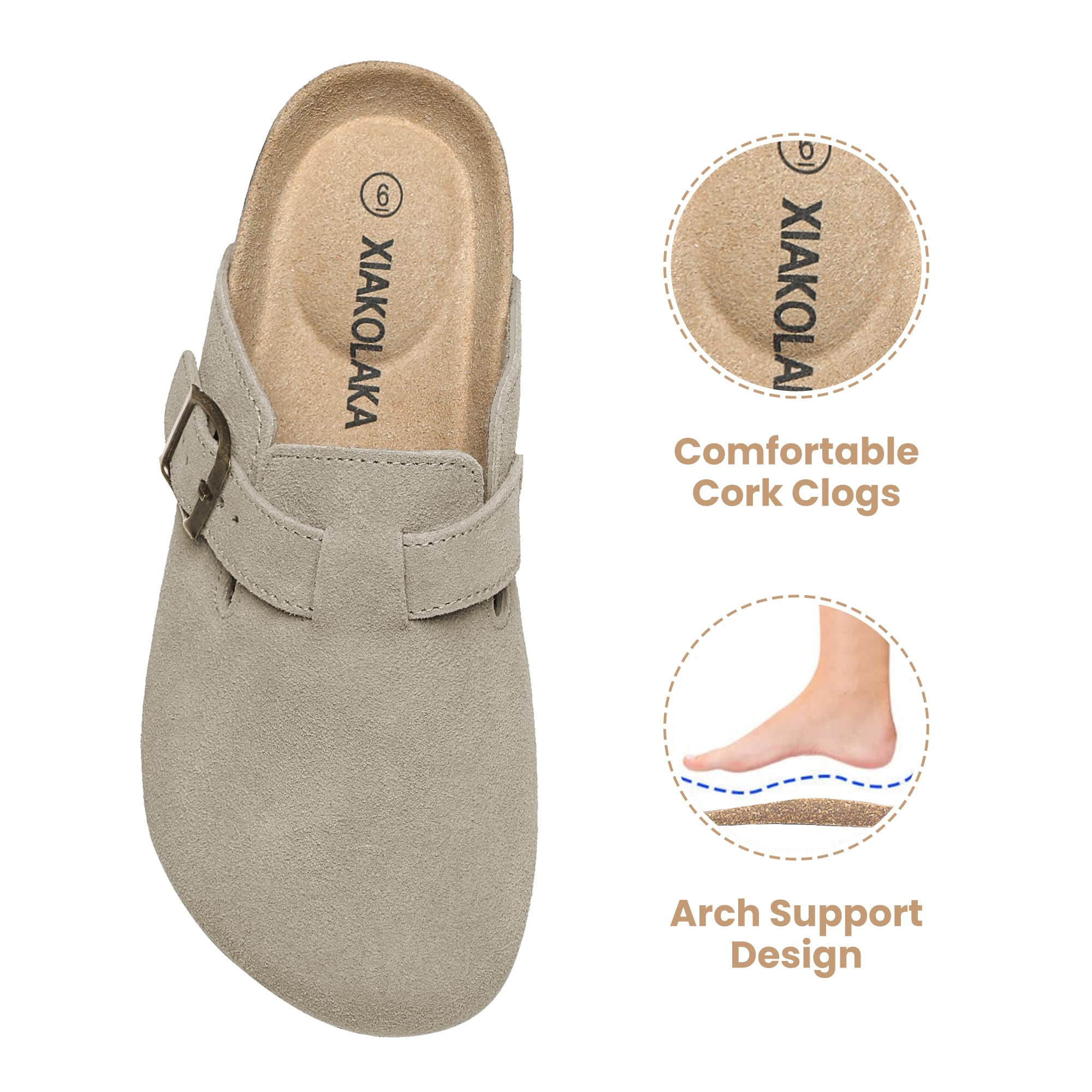 Xiakolaka Women's Suede Clogs Adjustable Buckle Slip on Footbed Home Clog Slippers