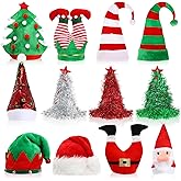 Liitrsh 12 Pieces Christmas Novelty Hats Santa Elf Hat Funny Sequin Xmas Tree for Party Celebrations, Winter Party Supplies, Christmas Decorations Costume Props