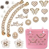 ROPCIA Charms for Bogg Bag Pearls Love Butterfly & Chain for Bogg Bag Accessories Charms Compatible with Simply Southern Beach Bag Tote Insert for Beach Tote Bag (22 Pcs)