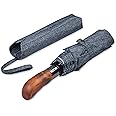 Balios Prestige Travel Folding Umbrella, Handmade Wood Handle, Auto Open & Close