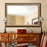 Autdot Gold Vintage Mirror 40”x28”, Black Gold Decorative Mirror with Gold Foil Flower Petal Carvings Wooden Frame for Luxe Living Room, Entryway, Bathroom and Bedroom