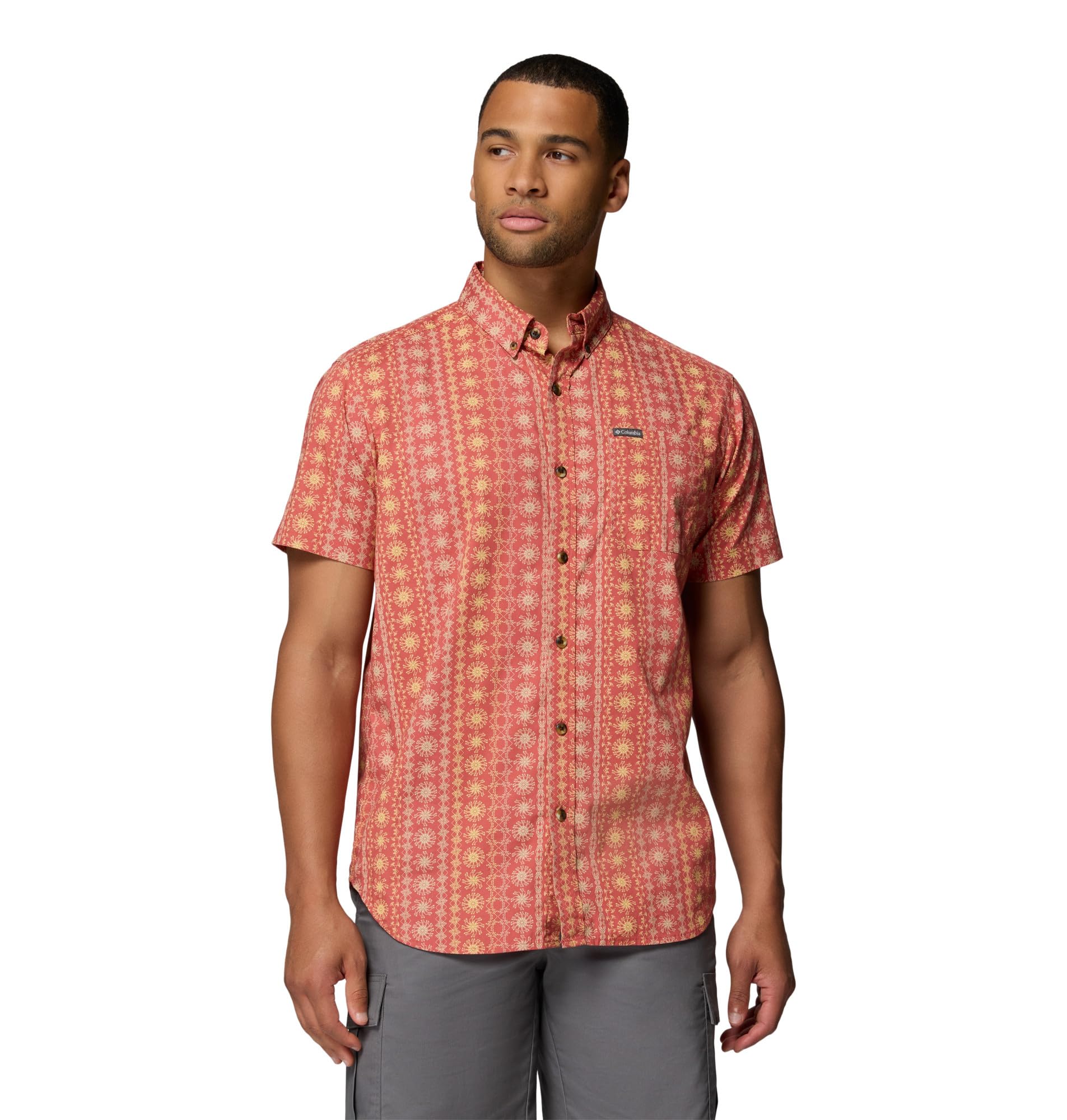 Columbia Men's Rapid Rivers Printed Short Sleeve Shirt, Washed Red/Wildflower, X-Large Tall Image
