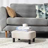 YMYNY 42cm Footstool Rectangle Ottoman with Wooden Legs Linen Fabric Light Gray view 3