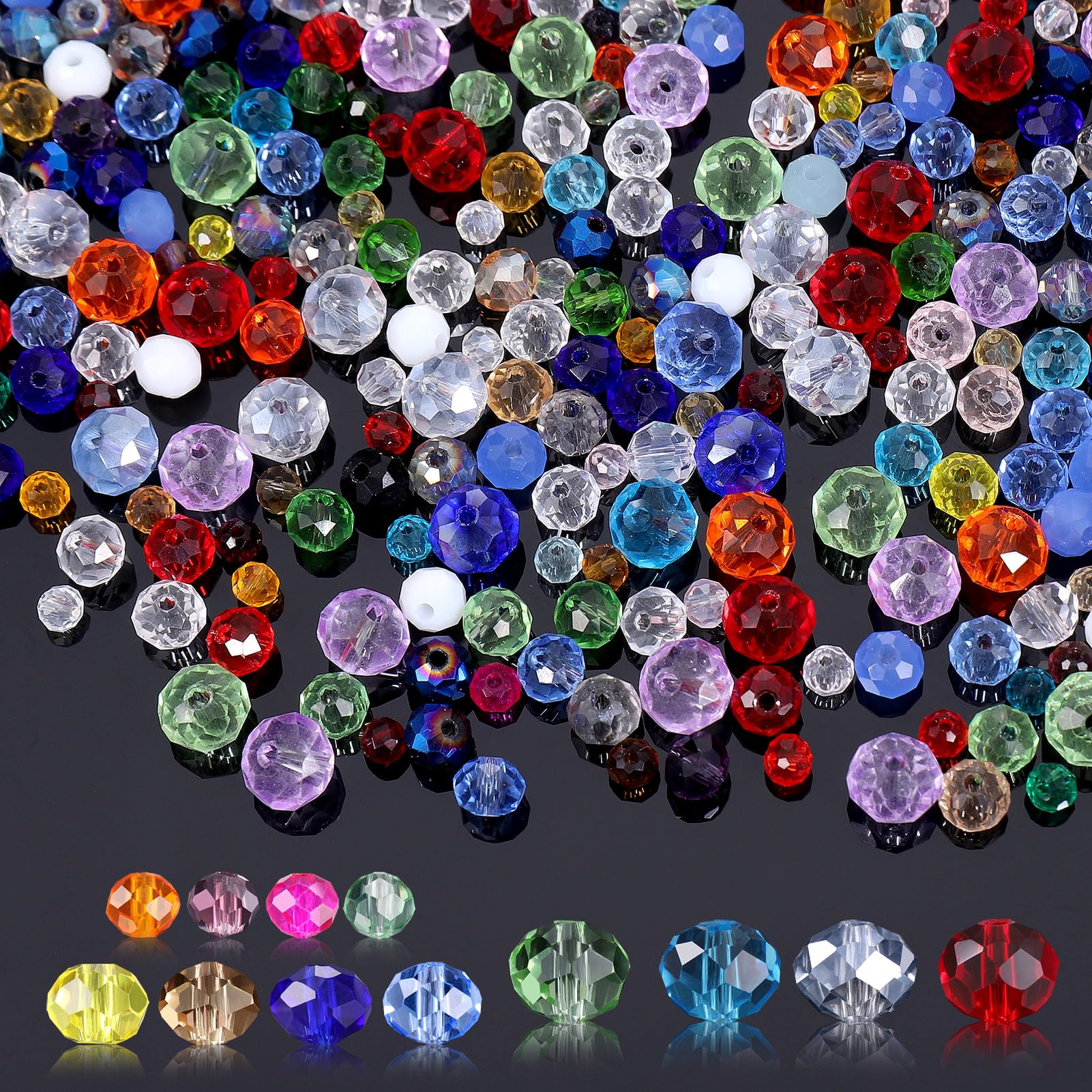 Zocipro 1000Pcs Faceted Rondelle Crystal Glass Beads - 4/6/8mm for Threading, DIY Jewelry Making, Bracelets, Necklace Crafts - With Storage Box