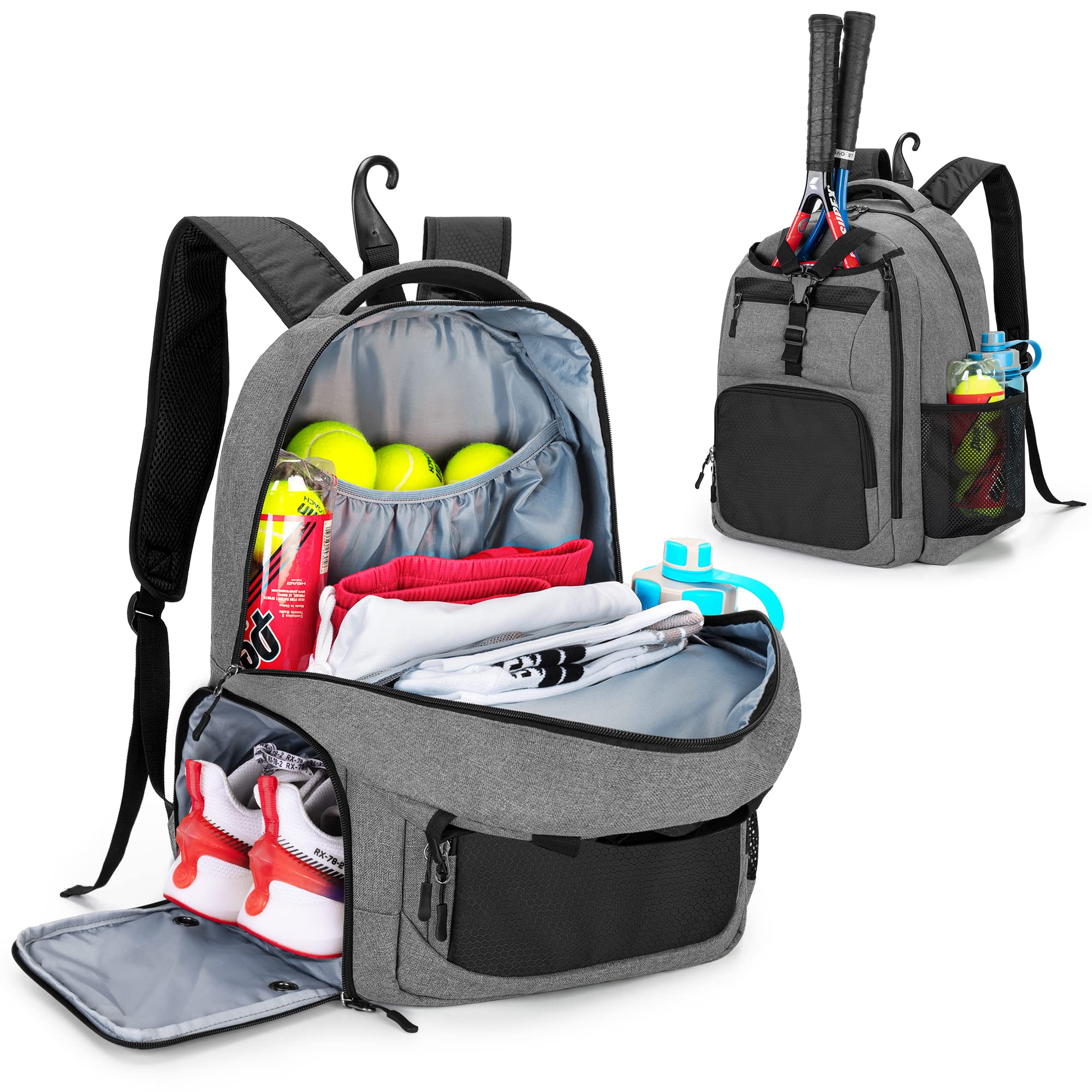 DSLEAF Tennis Bag for Men/Women to Hold 2 Racket, Tennis Backpack with Seperate Shoe Space for Sport and Training