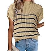Allegra K Women's Mock Neck Striped Sweater Vest Casual Cap Sleeve Knit Pullover Tops