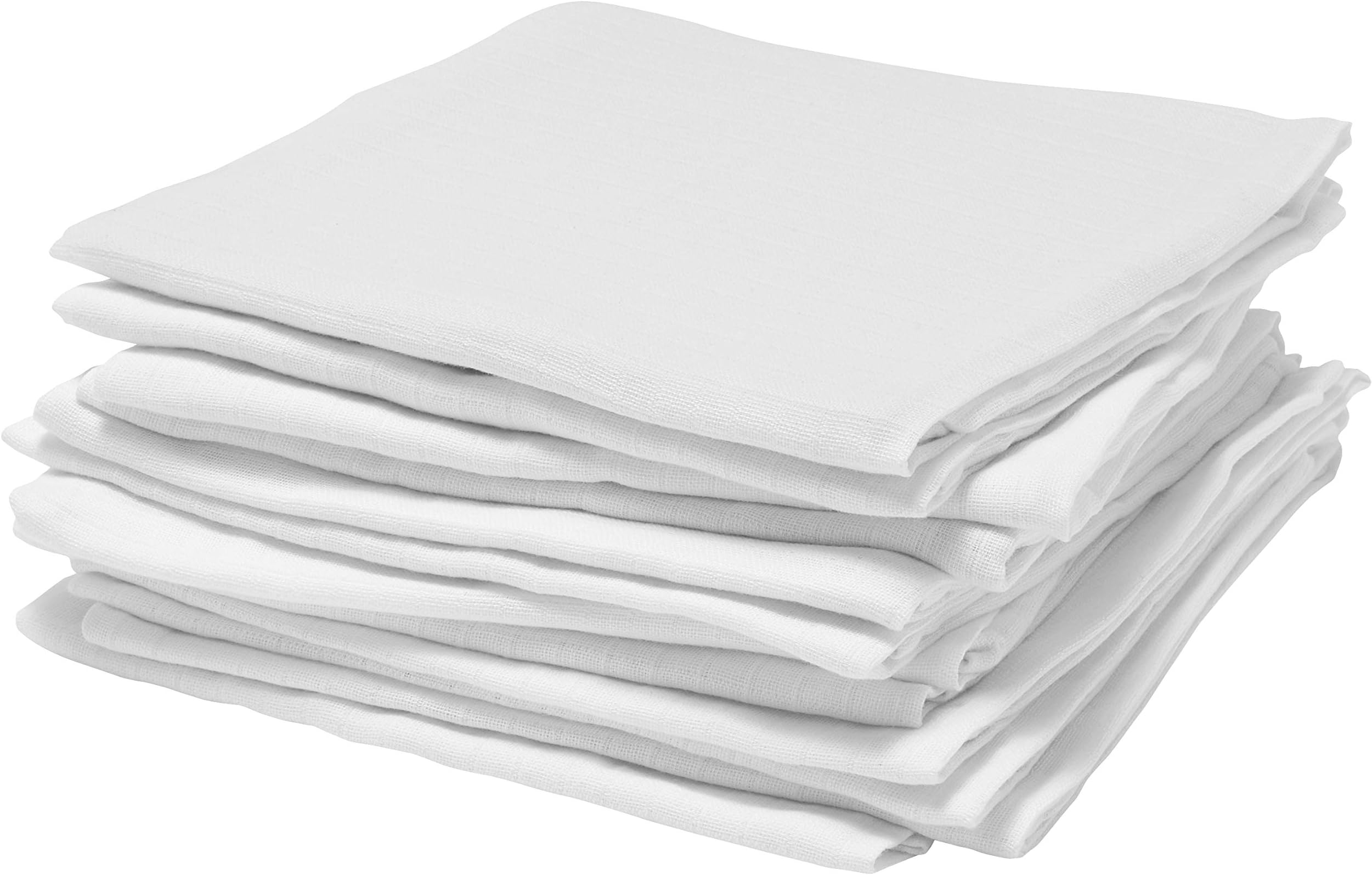 Bloomsbury Mill - High Quality 100% Cotton Muslin Squares - 70cm x 70cm - Pack of 12 - White