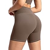 POSHDIVAH Women's Creamluxe Biker Shorts-6"/8" High Waisted Drawstring Running Gym Volleyball Yoga Workout Shorts