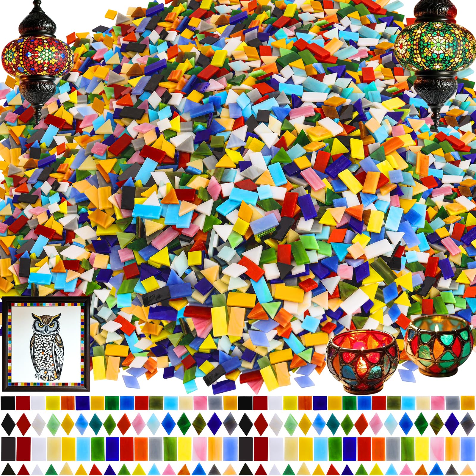 Photo 1 of 3200 Pcs Mosaic Tiles, Glass Mosaic Tiles for Crafts Bulk, Assorted Color Stained Mosaic Glass Pieces, Mosaic Supplies for Home Decoration, Art Crafts, DIY Projects, Opaque