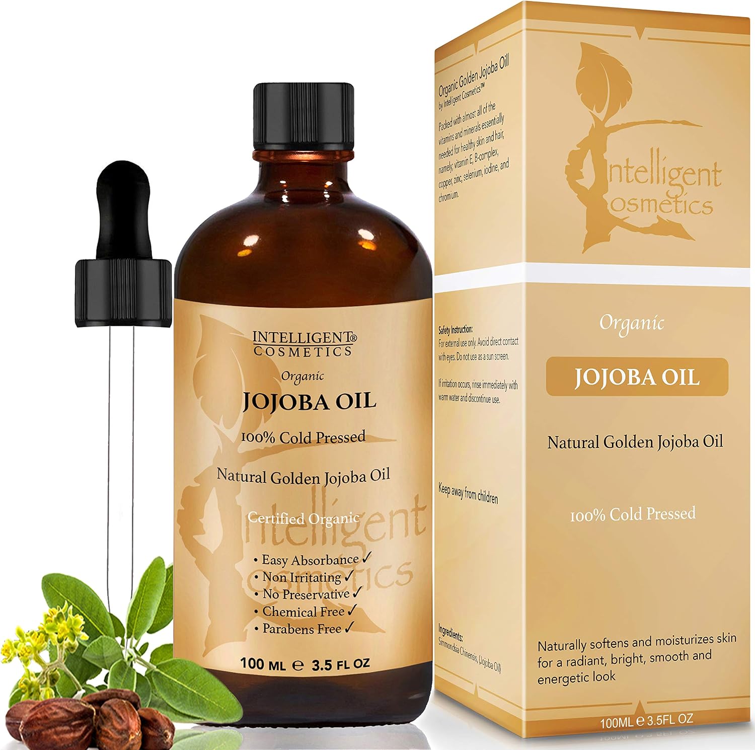 Jojoba Oil Certified Organic, 100% Cold Pressed, Vegan, Extra Virgin, Pure, Unrefined