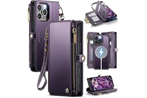Defencase for iPhone 16 Pro Max Magnetic Wallet Case Compatible with Magsafe with RFID Blocking Zipper Strap Card Holder for Women Men PU Leather Detachable Case for iPhone 16 Pro Max (6.9"), Purple