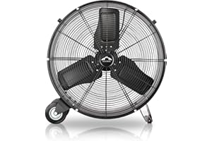 Tech Drive Heavy Duty Metal Industrial Drum Fan, 30 inch High Velocity Shop Fan, 2 Speed Large Floor Fan for Warehouse, Workshop, Factory, Garage, All Metal, Black