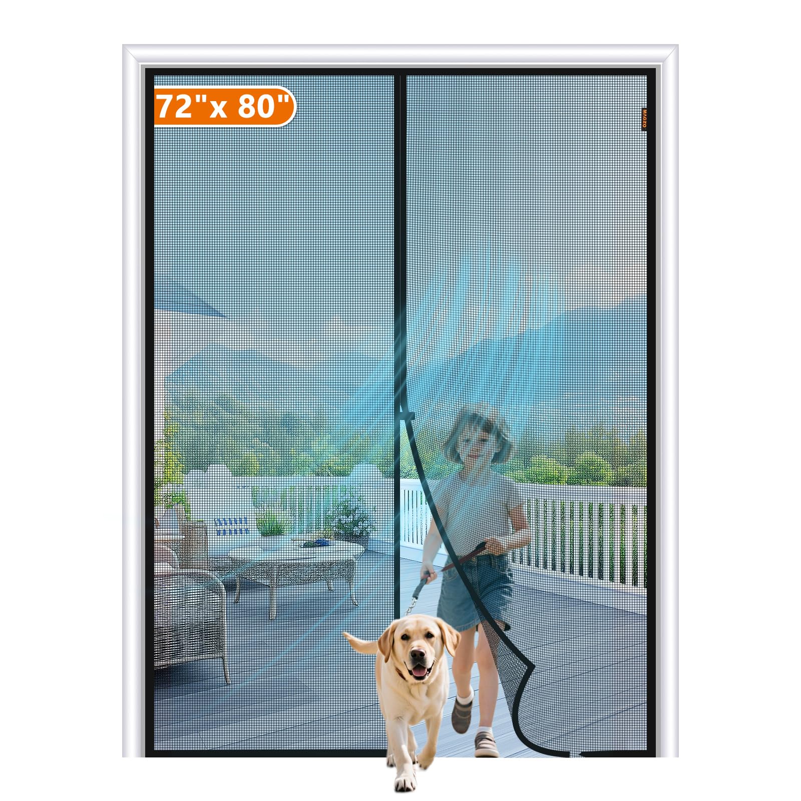 Photo 1 of MAGZO Magnetic Screen Door Fit Door Size 72 x 80 Inch, Screen Size 74" x 81" French Door Screen with Full Frame Hook&Loop Black
