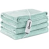 LaffyLo Electric Heated Blanket Full Size 72"×84", Breathable & Luxurious Flannel, Soft Warm Gift with Over-Heat Protection, 4 Heating Levels & 10 H Auto Shut Off, Machine Washable, Lighg Green