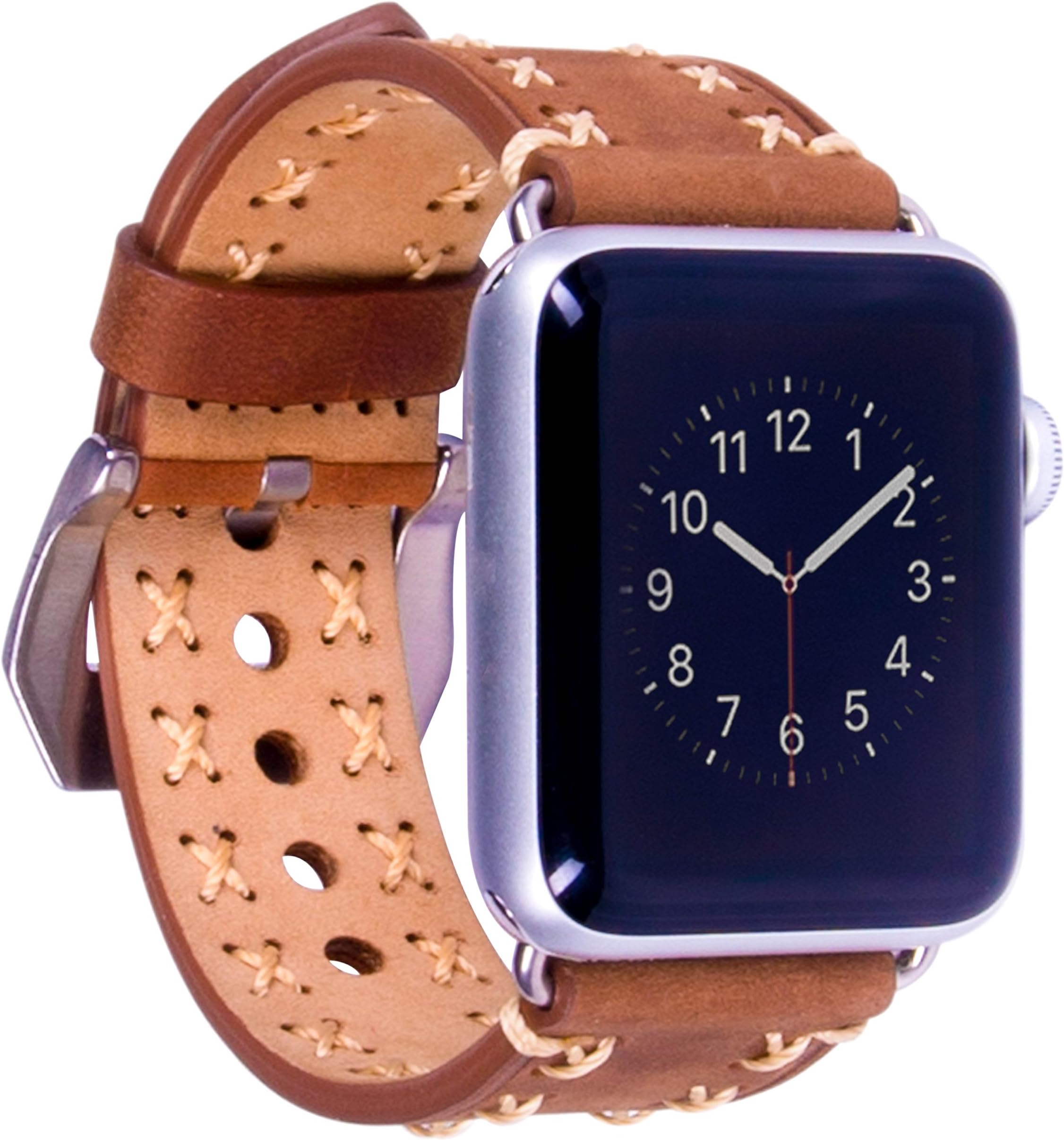 for Apple Watch Band, 42mm Premium Vintage Genuine Leather Strap Replacement Watchband with Secure Metal Clasp Buckle [with Adapter] for Apple iWatch Sport Edition (42mm Dark Brown)
