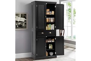 KIGOTY Kitchen Pantry Dining Cabinet Storage Pantry with Drawer and Adjustable Shelves for Living Room,Bathroom or Hallway (Black, 72“H)