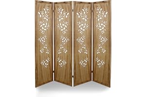 ECOMEX 4 Panel Cutout Room Divider, 5.6FT Wood Room Divider Folding Privacy Screens Carved Decorative Freestanding Room Partition for Bedroom, Office, Restaurant, Hall, Natural
