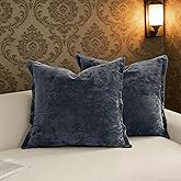LR Rocaloca Greek Velvet Euro Sham Covers Set of 2 26x26 Luxury Soft Solid Pillow Covers for Living Room Bedroom Yard,Blue Gray