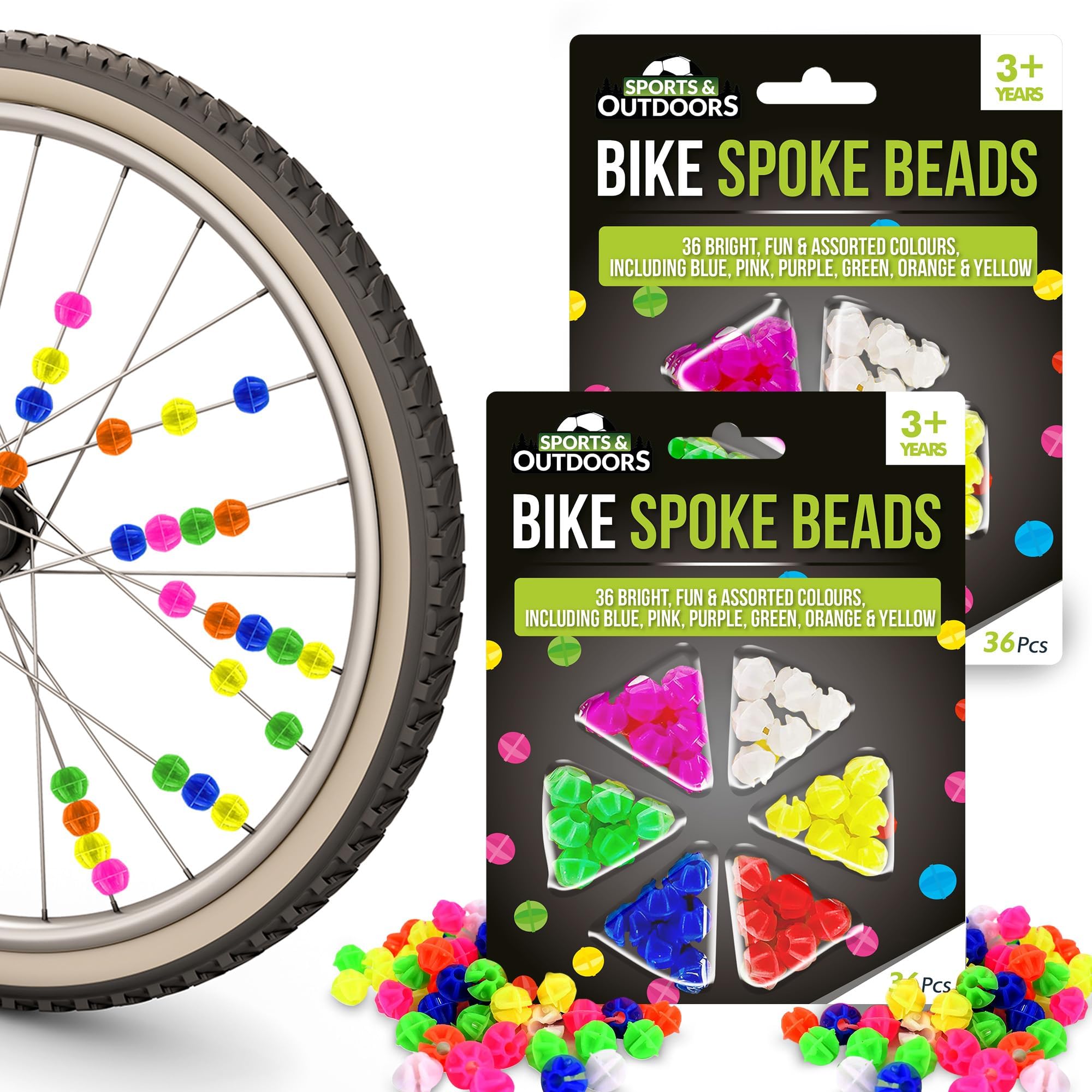 SOL 72pcs Bike Accessories Kids Spoke Beads, Multicoloured Bicycle Spokey Dokeys, Bright and Fun Assorted Colours, Easy to Use Plastic Clip Wheel Reflectors for Girls and Boys