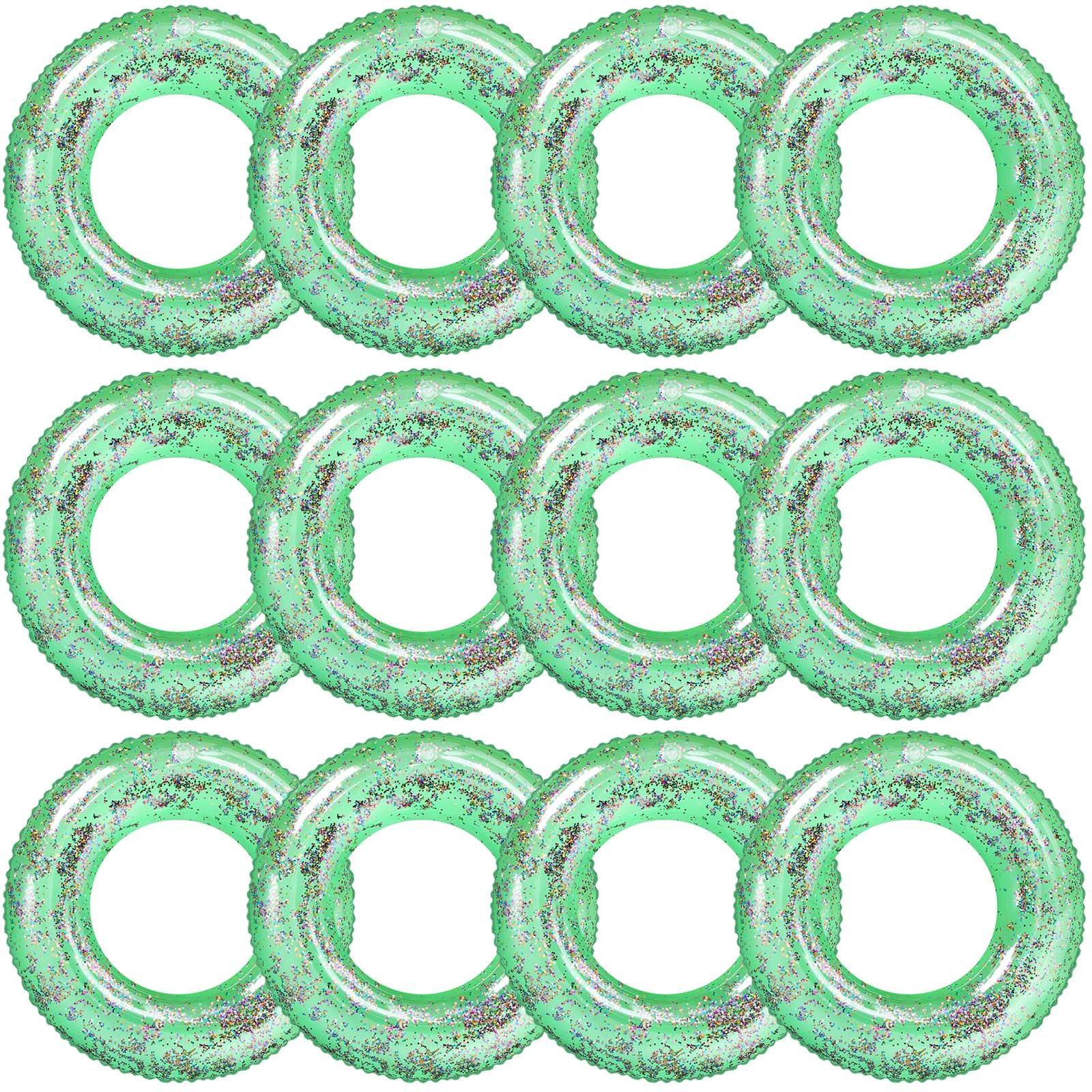Photo 1 of Relaxgiant 12 Pcs Summer Swim Rings with Glitter Fun Inflatable Pool Float Round Shaped Swimming Pool Tubes for Beach Party Supplies(Green,23.6 l X 23.6 w)