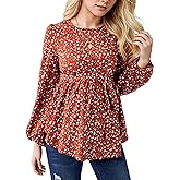 Am Direct Women's Maternity Shirt Floral Long Sleeve Belted Pregnancy Peplum Blouse Top