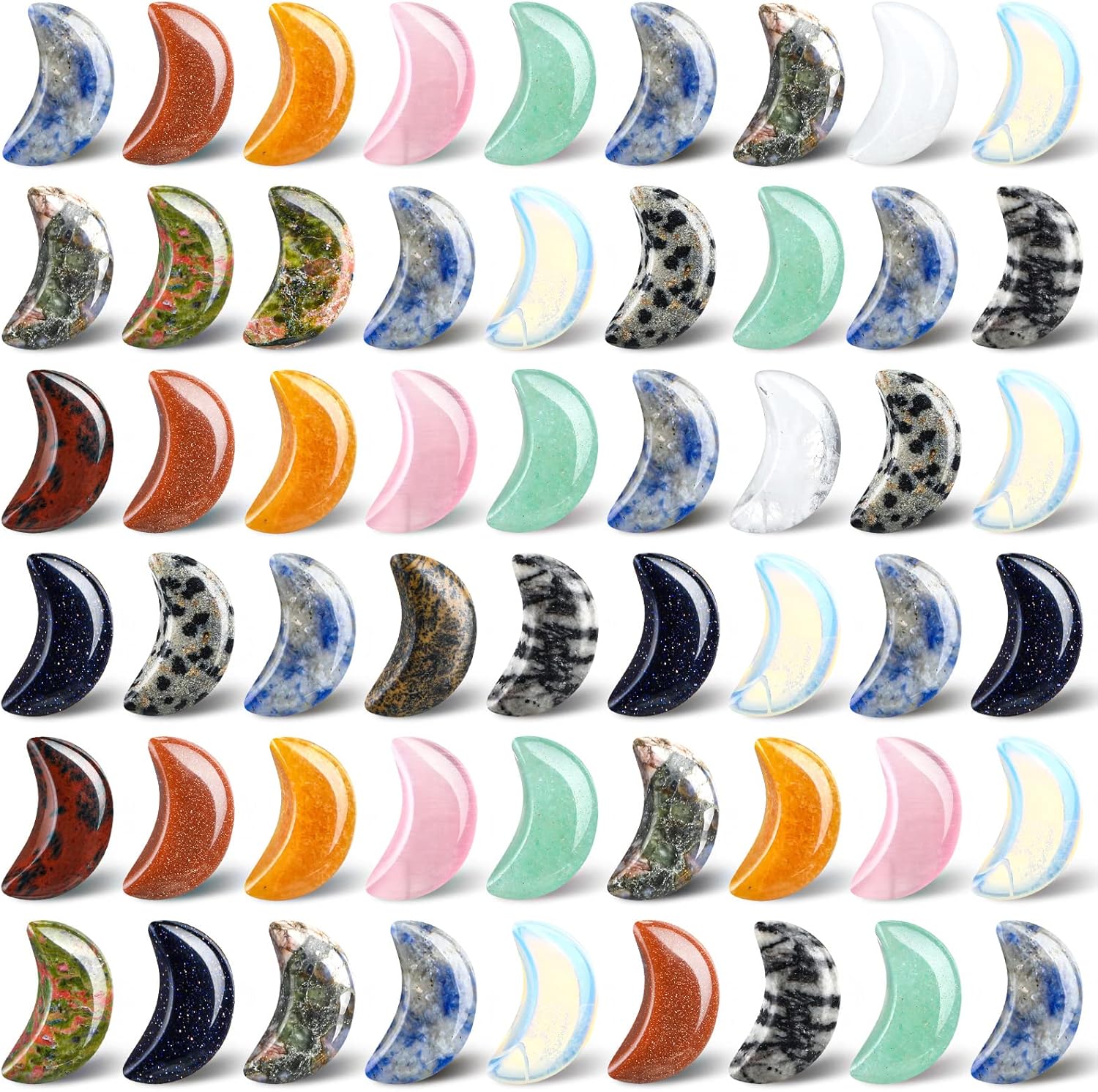 Indoor Fountains & Accessories - Nuenen 50 Pcs Moon Crystal Worry Stones Gemstone Bulk 0.7 Inch Moon Carved Calming Palm Stone Wedding Valentine Day Gift for Her Witchcraft Meditation Balancing Jewelry Pendant Decor (Vivid Style)
