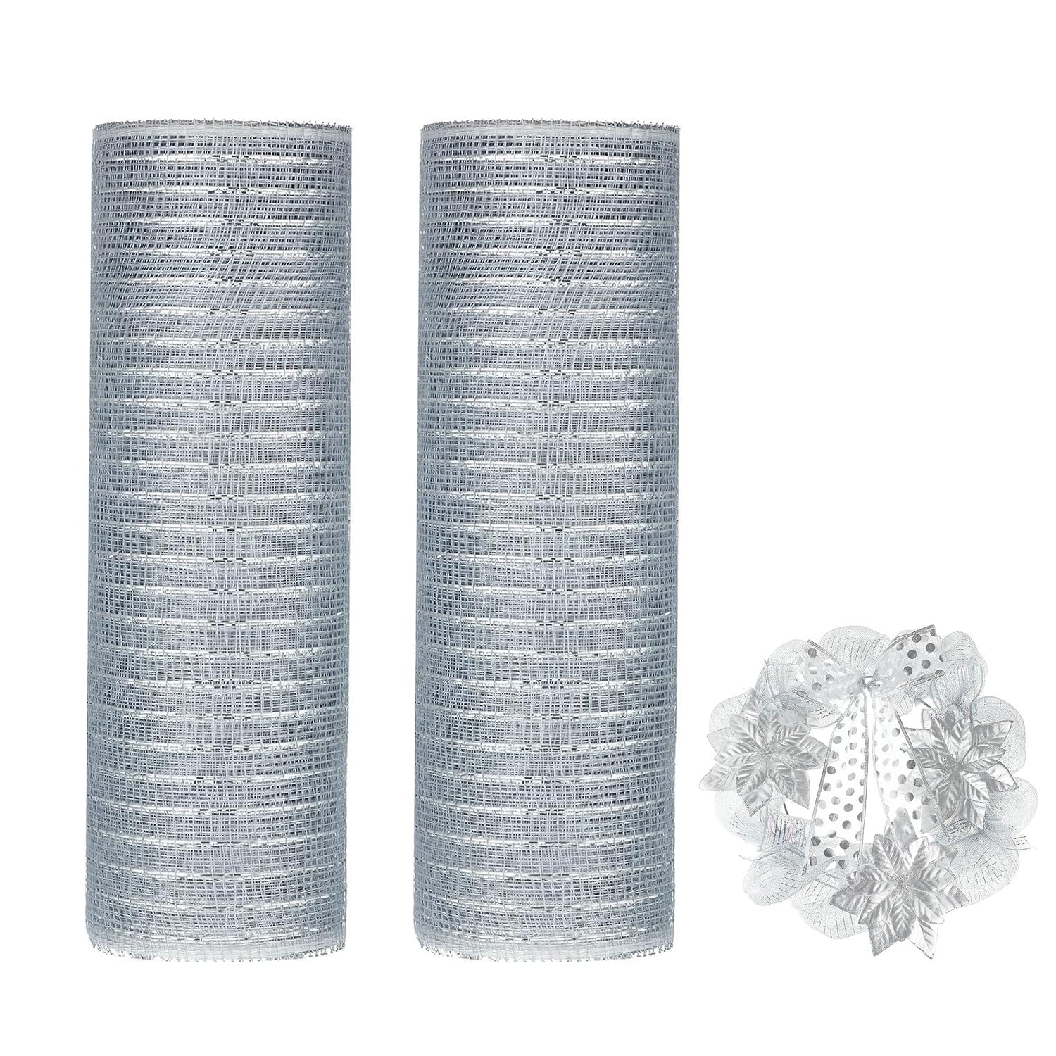 AQUATITAN Deco Mesh Rolls for Wreath Making, Silver, Polyester, Christmas, 26cm x 10 Yards x 2 pcs
