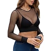 Fem&Fata Fishnet Top for Women Long Sleeve Shirt See Through Mesh Crop Top Custom S-XXL