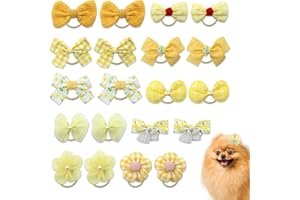 ORNAROVI 20Pcs Small Dog Bows with Rubber Bands, Handmade Small Hair Bows for Dogs Female, Cute Puppy Bows with Lace, Organza