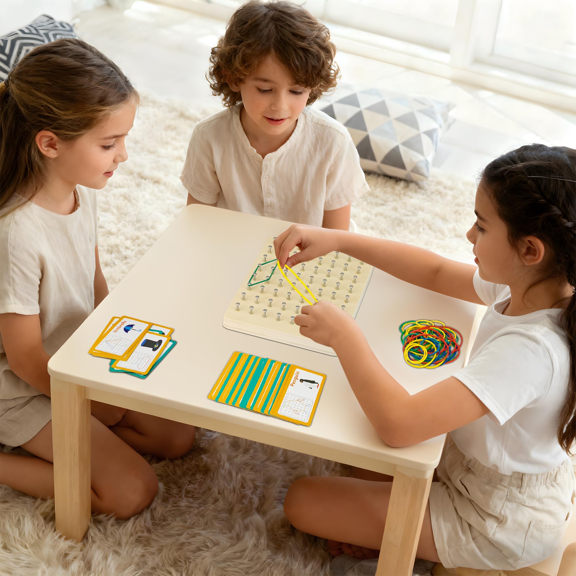 VingaHouse Montessori Spielzeug ab 3 4 5 6 Jahre -Geobrett- Geoboard Holz 8