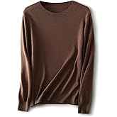 Ciovkis Women's Merino Wool Blend Sweater Fall Winter Crew Neck Long Sleeve First-Line Ready to Wear Seamless Knit Sweater