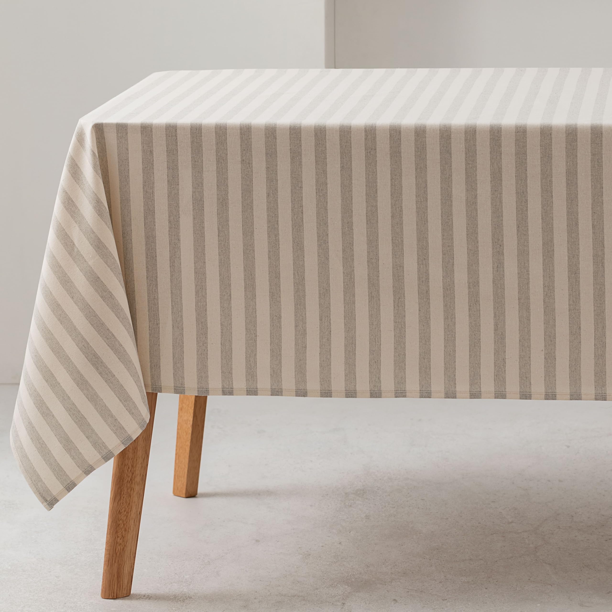 GAMUSI Light Gray Striped Waterproof Touchproof Tablecloth 100% Cotton Washable Fabric for Indoor and Outdoor Use 55 x 55 in / 140 x 140 cm