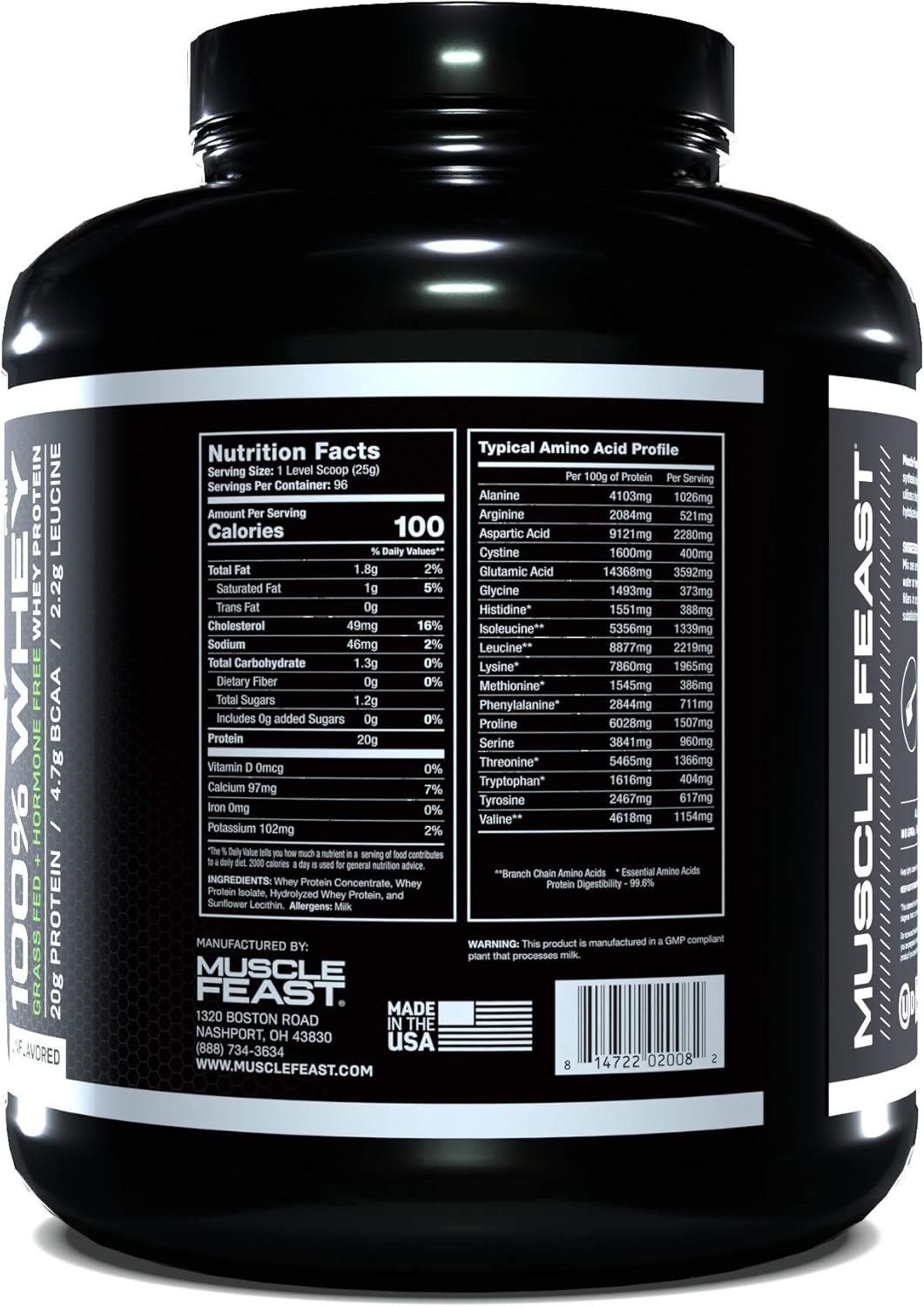 Muscle Feast 100% Whey Protein Powder, Grass Fed & Hormone Free, Blend of Concentrate, Isolate, and Hydrolyzed Whey Protein (5lb, Vanilla): Health & Personal Care
