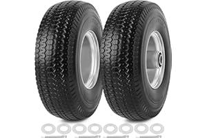phepetroll 4.10/3.50-4" Flat Free Tires, 10 Inch Solid Tires and Wheels Replacement with 5/8" Axle Bore Hole, 2.2" Offset Hub for Hand Truck, Garden Cart, Lawn Cart, Wheelbarrow, 2 Pack