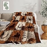Dtekoj Western Cowboy Fleece Throw Blanket, Retro Farmhouse Cow Sherpa Blanket West Country Cow Print Blanket for Bed Brown, Warm Cozy Bedrooms Living Rooms Travel Camping Blanket