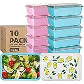 Moiturti 10 Pack 42 oz Meal Prep Containers, Reusable Plastic Food Prep Storage Containers with Printed Lids, Stackable, Leakproof, Microwave & Freezer & Dishwasher Safe,To Go Take Out Box, Avocado