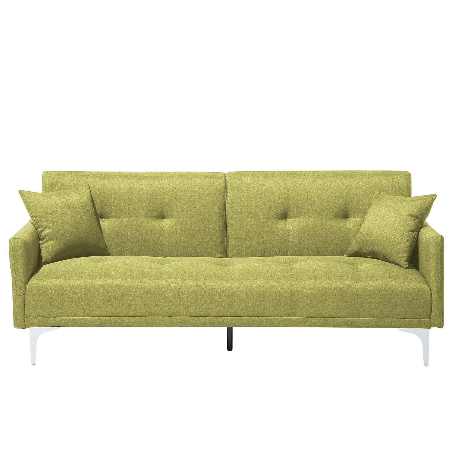 Modern Tufted Fabric Sofa Bed 3 Seater Olive Green Polyester Eucalyptus