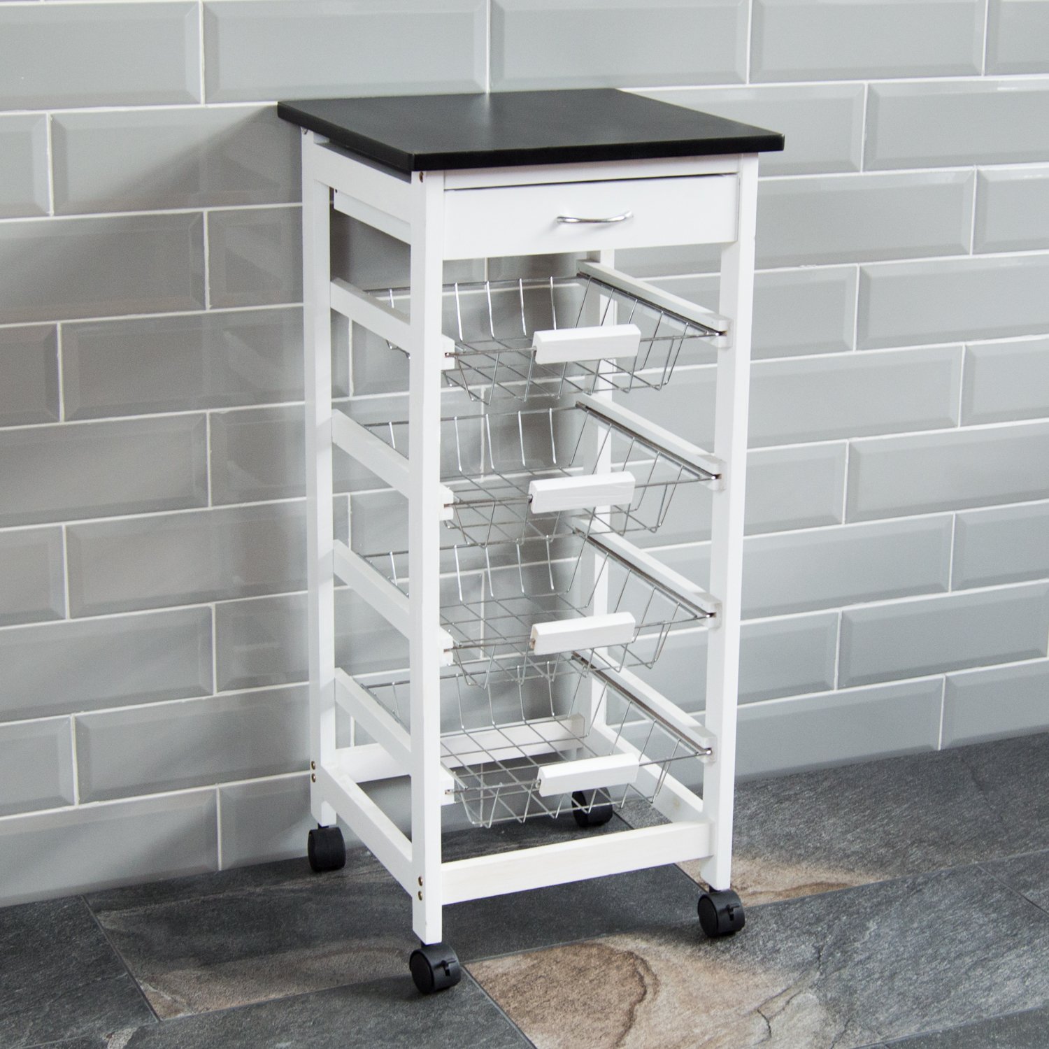 Home Discount Chef Vida Chef Vida 4 Tier Kitchen Trolley Cart Storage Baskets Drawer, White