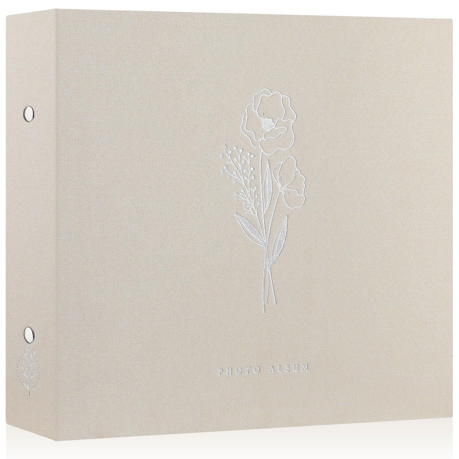 Lanpn 12x12 inch Scrapbook Photo Album, Linen Cover Archival Acid Free Top Load 3 Ring Binder Folder Photo Book 30x30 cm with 30 Plastic Sleeves 60 Pages (Beige)
