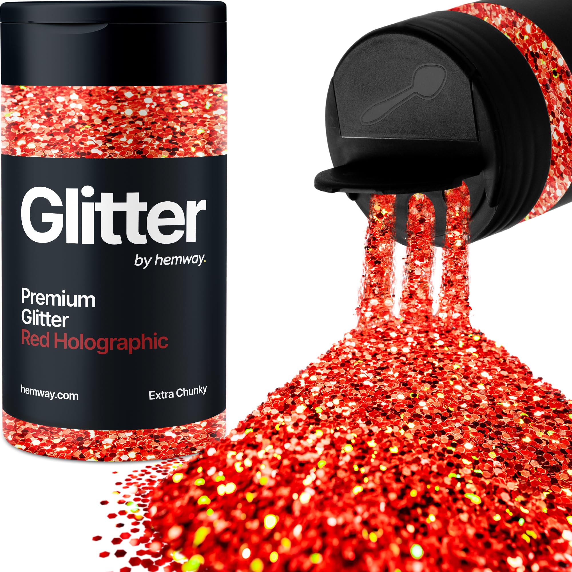 Holographic Red Glitter Shaker, 130g Extra Chunky Glitter, Crafts 1/24" Metallic Flake Red Sequins, Resin & Epoxy Crafts, Decorating, Halloween, Christmas Nail, Face, Hemway