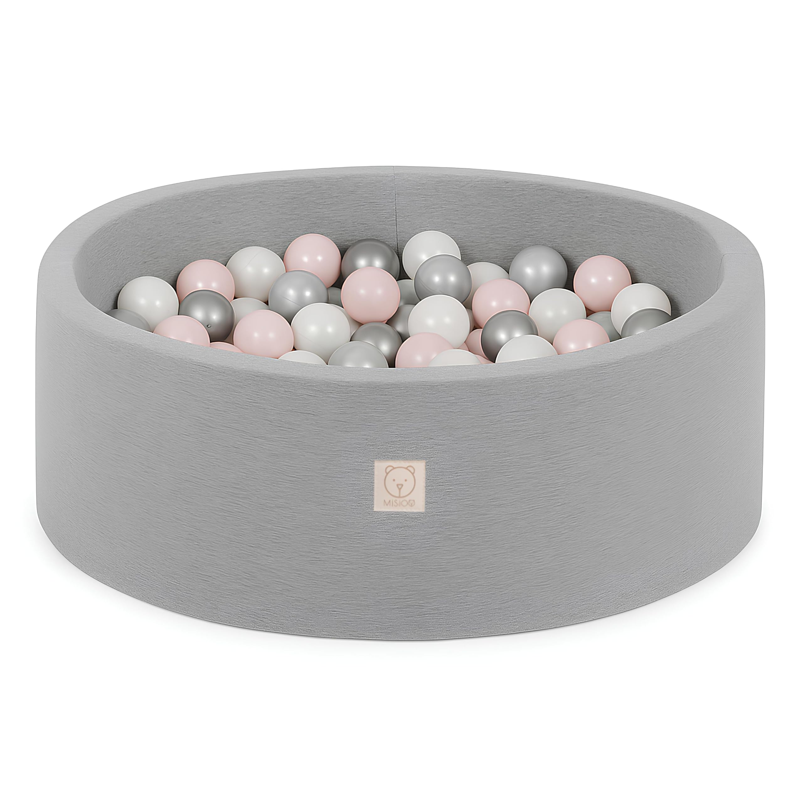 MISIOO Smart Ball Pit - 90 x 30 cm for Children's Room - 200 Balls Included - Baby Toy - Machine Washable - Oeko-Tex - Light Grey - Silver/Pearl/Light Pink
