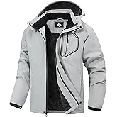 MAOYSSEN Men's waterproof ski jacket fleece lined warm winter hooded snow jacket windproof mountaineering ski windbreaker