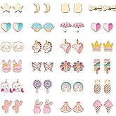 24 Pairs Hypoallergenic Stud Earrings Set for Girls Sensitive Ears With Stainless Steel Post Colorful Cute Earrings for Girls Women