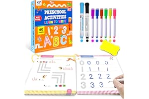 ELITE PANDA ElitePanda Preschool Learning Activities 60 Dry Erase Pages, Toddler Letter Tracing Books Ages 2 3 4 5, Autism Educational Fine Motor Skill Pre-K Workbook Learning Toy to Write for Kids 3 Year Old